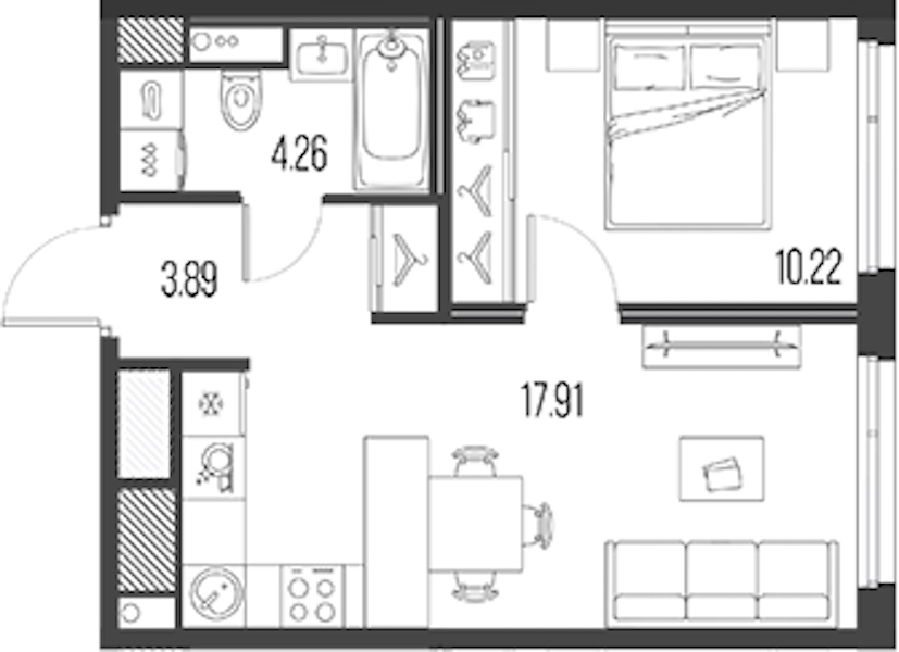1-комнатная квартира 36.28 м², 9/10 эт., ЖК «LEGENDA Васильевского»